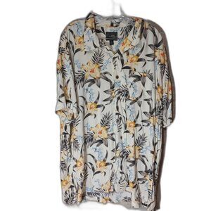 Steve & Barrys Hawaiian Shirt XXL Cream Yellow Floral Tropical Hibiscus Button
